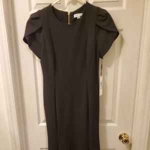 Black Calvin Klein Short Petal Sleeve Sheath Dress